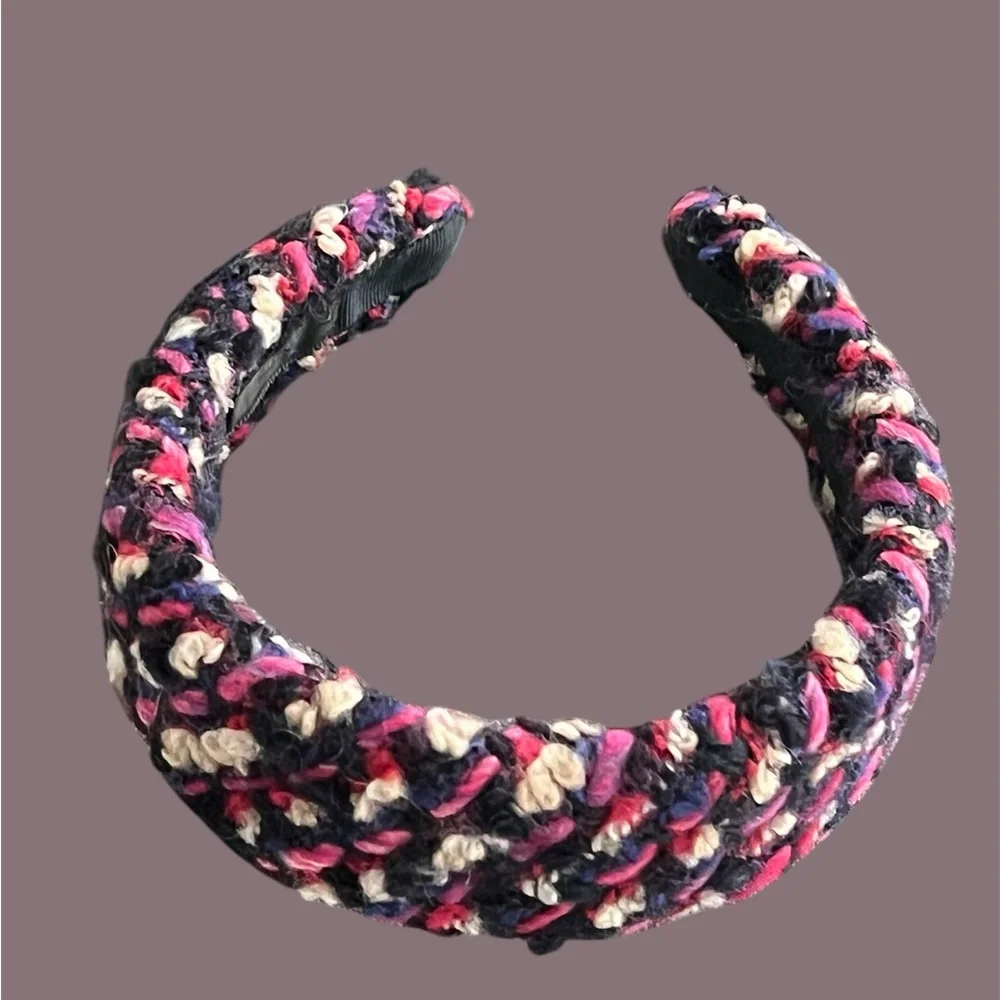 J. Crew Wide Wool Confetti Tweed Headband in Fuchsia Berry | OS | Preowned - Picture 2 of 3